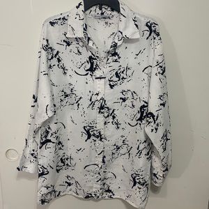 COURTNEY WASHINGTON 100% linen black and white quarter sleeve top